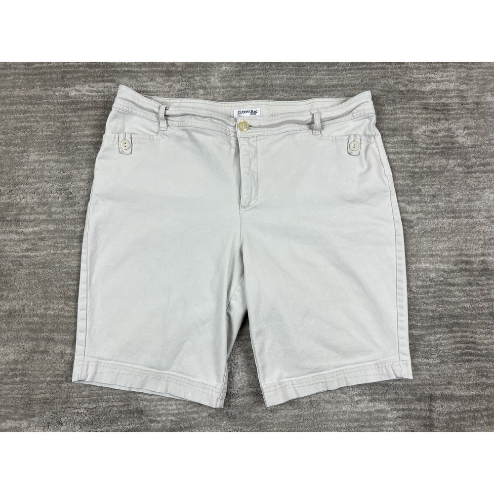St John's Bay Shorts Womens 16W Beige Bermuda Khaki Cotton Blend Button Tab Flat